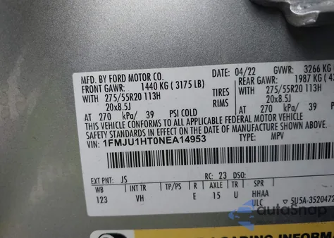 2022 Ford Expedition Xlt z USA, uszkodzony, nr VIN 1FMJU1HT0NEA14953